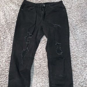 High rise black ripped jeans